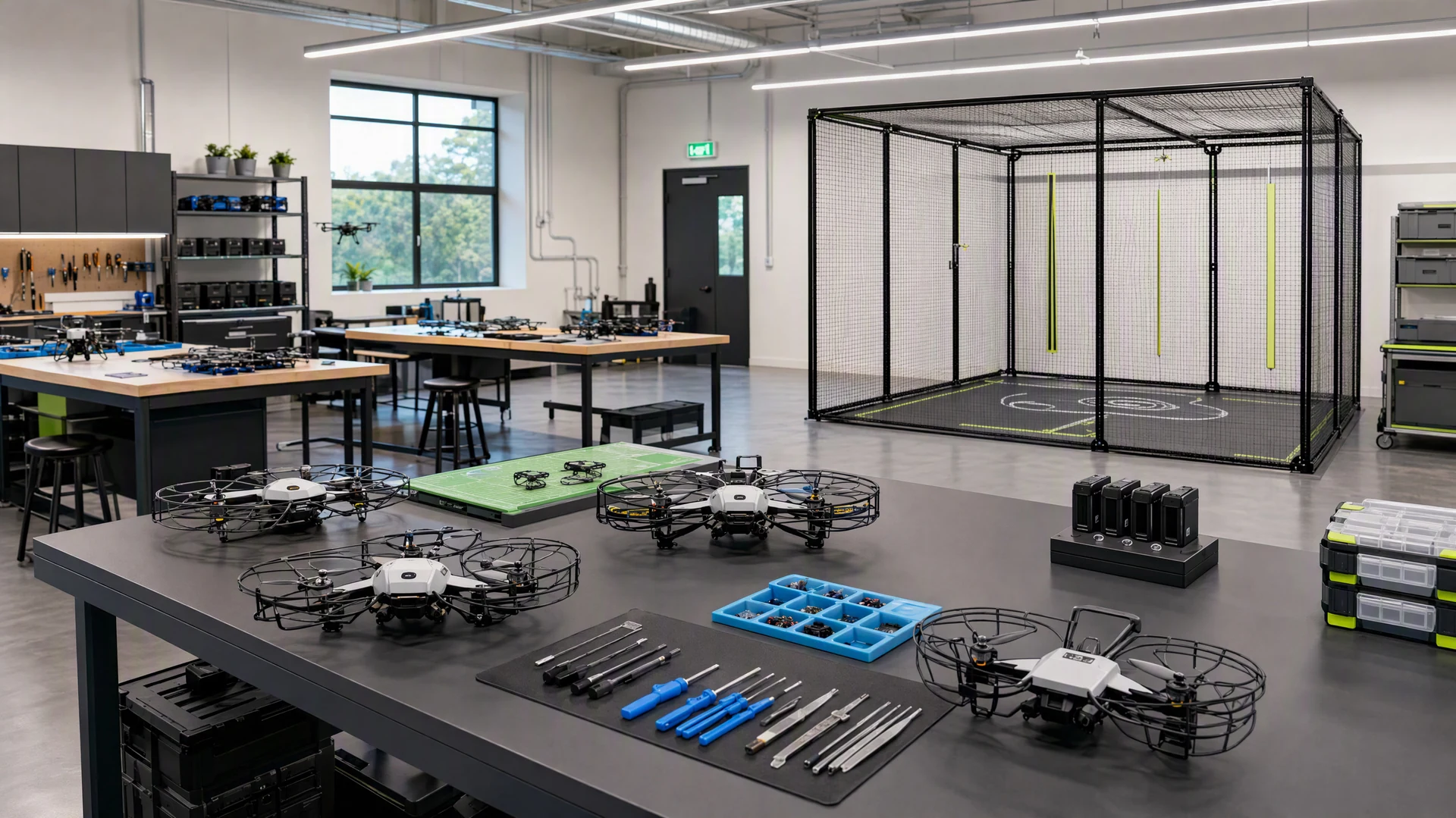 DIY, drone-soccer and carbon-fiber training products in a contemporary education-drone activity space