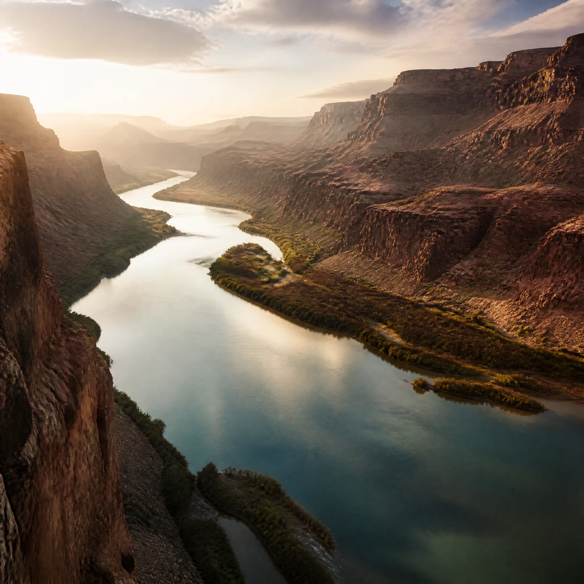 GD017 Sub-249 g 4K GPS Camera Drone flying above a river canyon