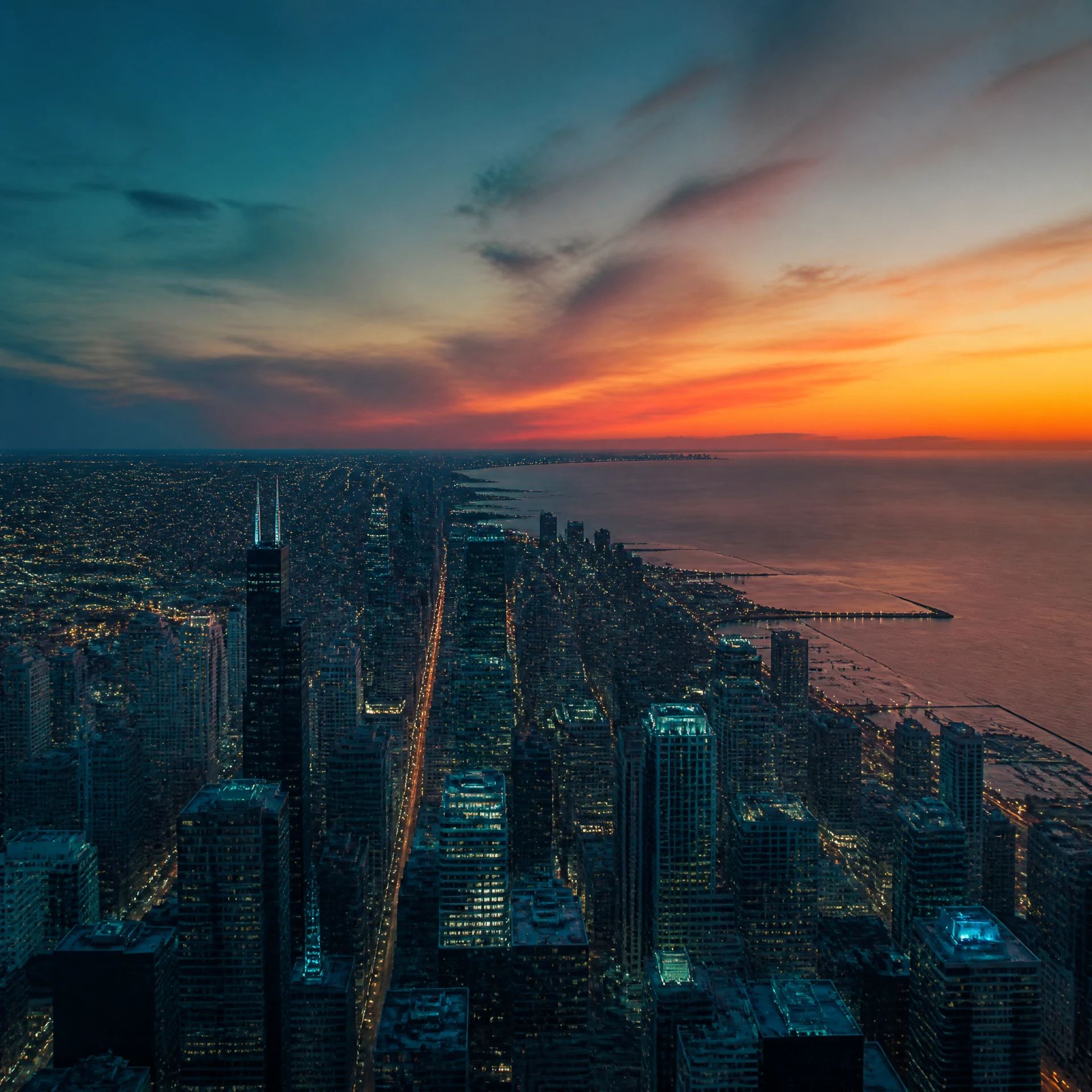 GD96 Binocular Vision-Avoidance 4K Drone flying above a city at dusk