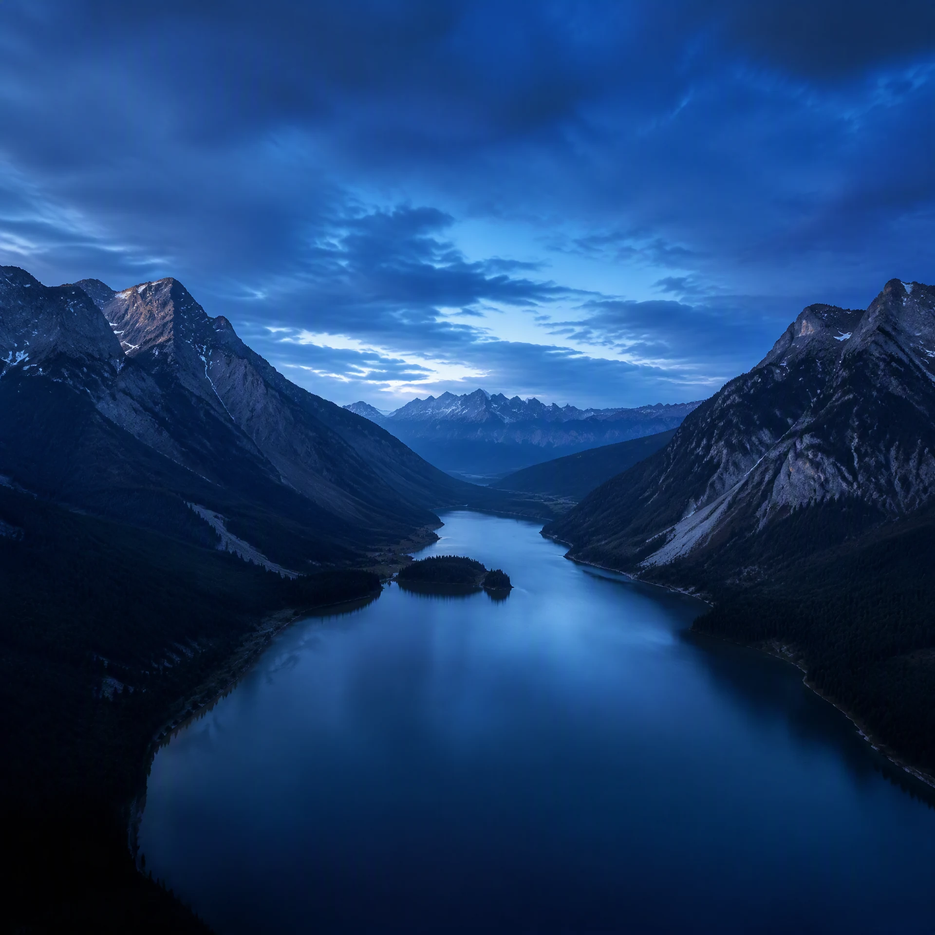 GD97 Pro Screen-Control Digital-Link GPS Drone flying above an alpine lake valley