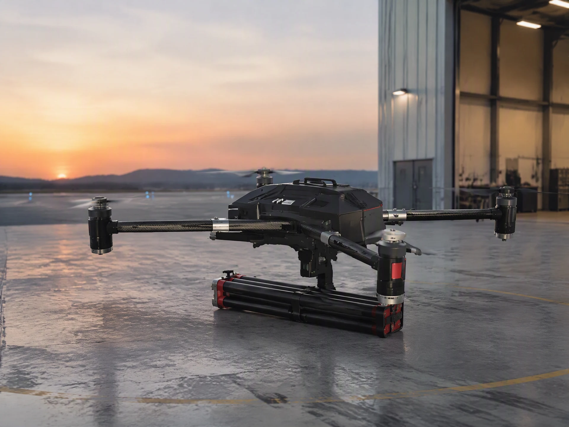 Civilian industrial UAV at an engineering test apron